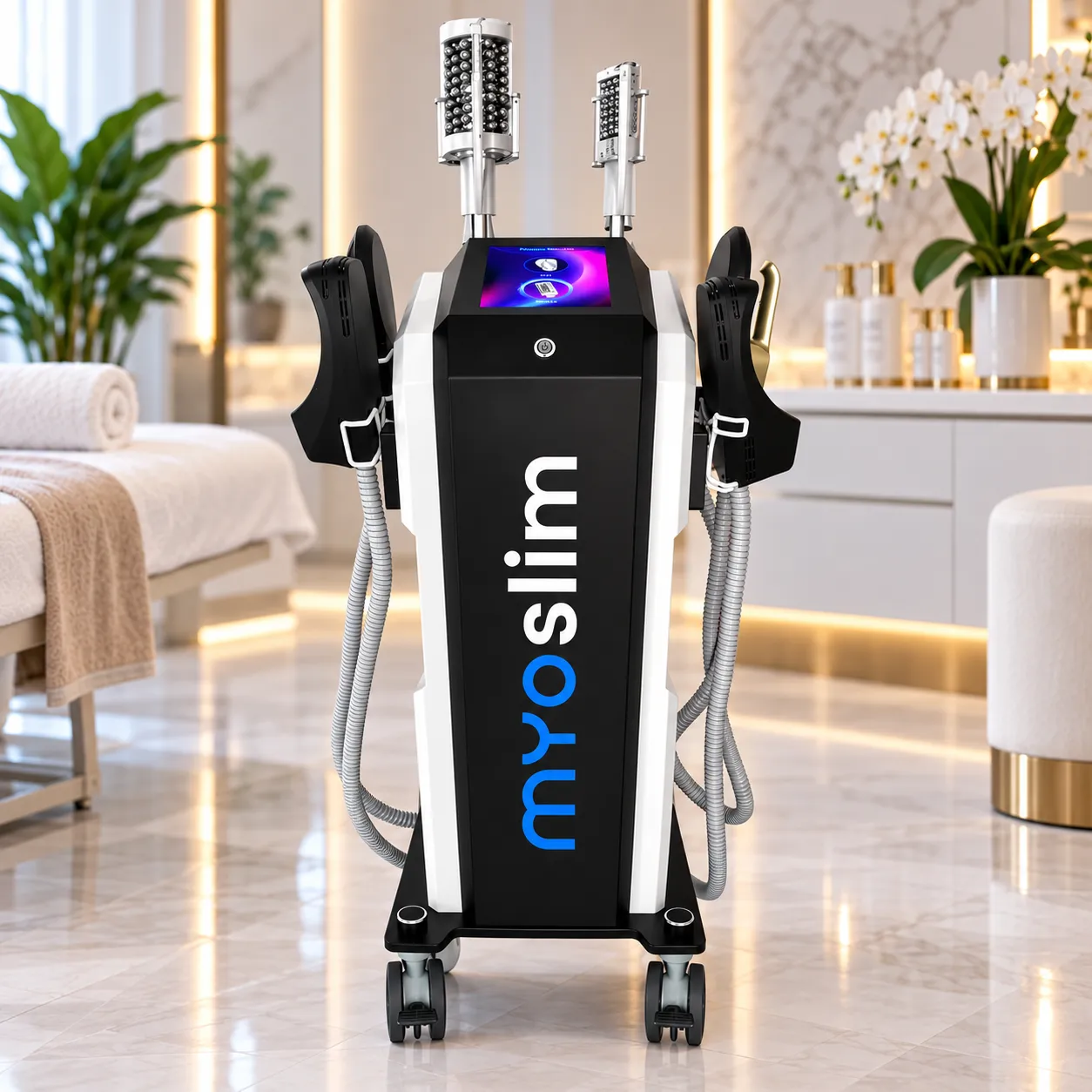 MYOSLIM 6 Applikatoren 6500W – Professionelles EMS-Kosmetikgerät zur kosmetischen Körperformung, 4 EMS-Applikatoren + 2 Massage-Rollen 1 MYOSLIM 6 Applikatoren 6500W – Professionelles EMS-Kosmetikgerät zur kosmetischen Körperformung, 4 EMS-Applikatoren + 2 Massage-Rollen